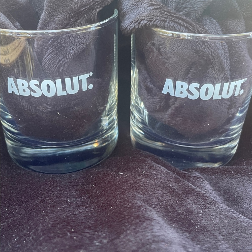 2 Absolut  heavy-based rocks glass with the "ABSOLUT." logo